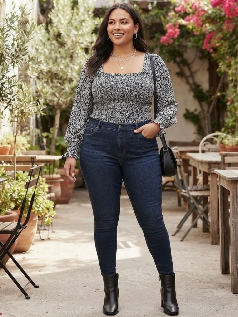 Torrid Black and White Floral Blouse